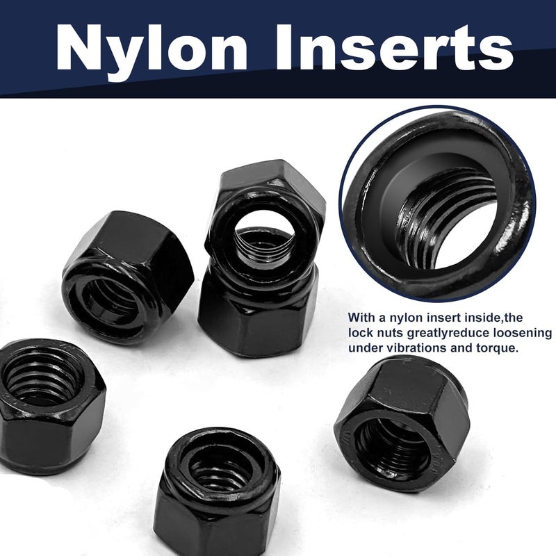 ZQZ 5/16-18 Black 304 Stainless Steel Nylon Lock Nuts, 50PCS Coarse Thread Nylock Nut, Black Oxide Insert Locknuts - Image 4
